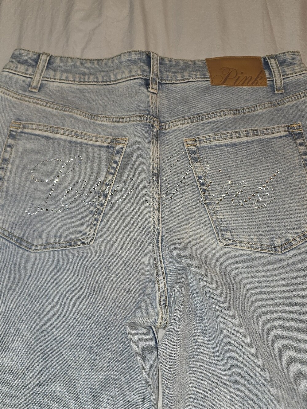 Victoria's Secret Light Blue Rhinestone Back-Pocket High Rise Jeans